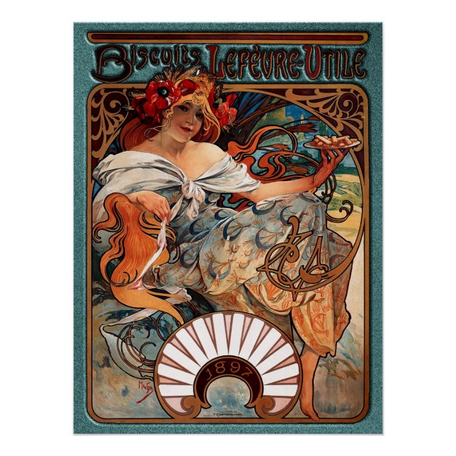 Pôster Alphonse Mucha Biscuits Lefevre-Utile Speckled (Frente)