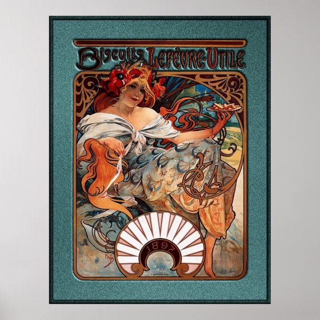 Poster Alphonse Mucha Biscuits Lefevre-Utile Speckled (Frente)