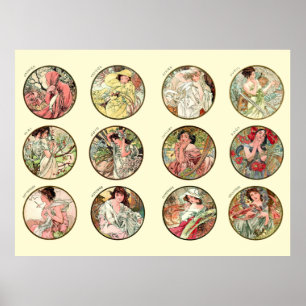 Poster Alphonse Mucha Doze Meses Do Ano