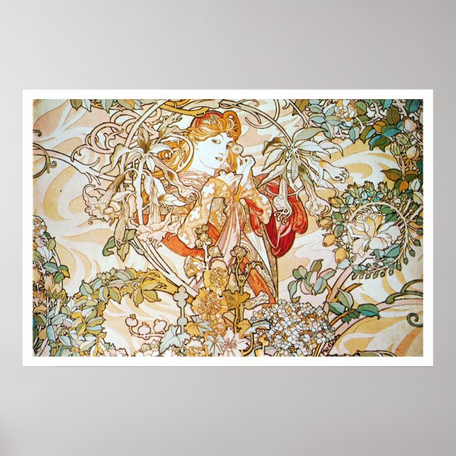 Pôster Alphonse Mucha. Femme A La Marguerite 1900 (Frente)