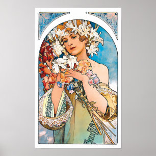 Pôster Alphonse Mucha - flor - arte retro Nouveau