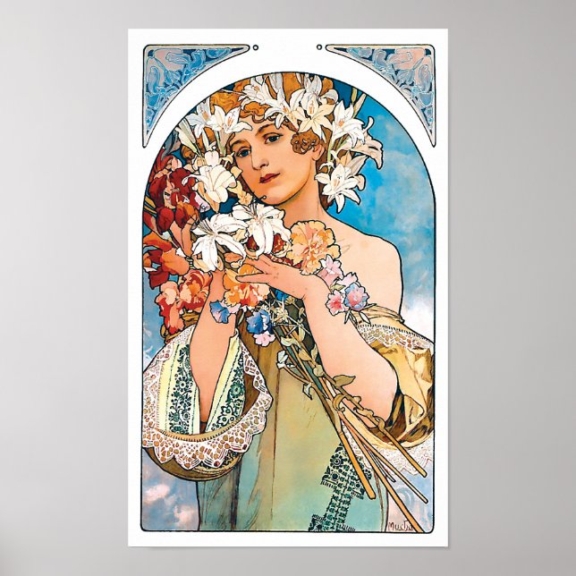 Pôster Alphonse Mucha - Flor - Arte Retroativa Nouveau (Frente)