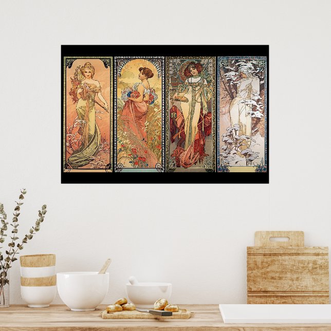 Pôster Alphonse Mucha Four Seasons | Zazzle Brasil
