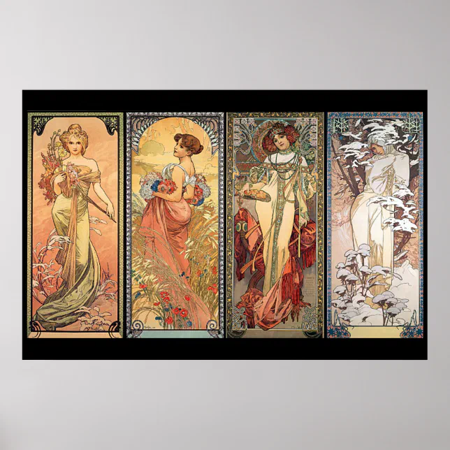Pôster Alphonse Mucha Four Seasons | Zazzle Brasil