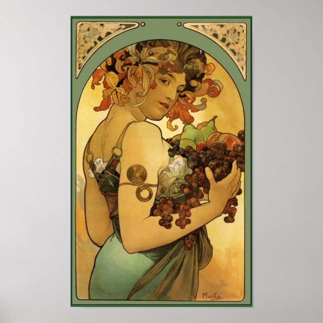 Pôster Alphonse Mucha Fruta Pintura sem borda (Frente)