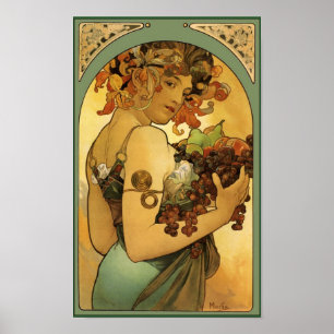 Pôster Alphonse Mucha Fruta Pintura sem limite
