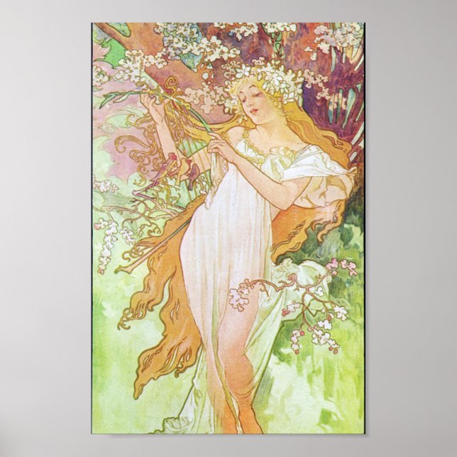 Poster Alphonse Mucha Girl In Garden Art Nouveau   (Frente)