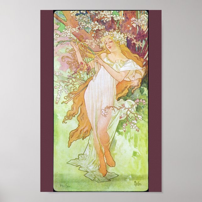 Poster Alphonse Mucha Girl In Garden Art Nouveau Impressã (Frente)