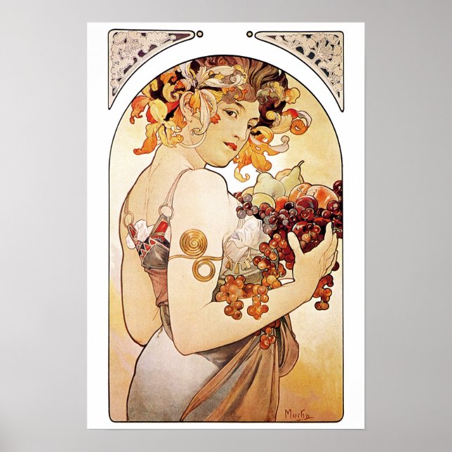 Pôster Alphonse Mucha Lady Com Fruta (Frente)