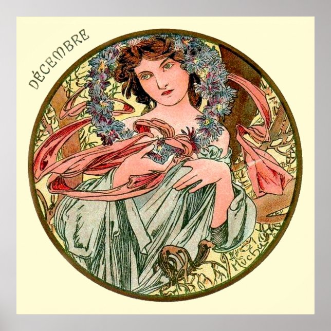 Pôster Alphonse Mucha Mês De Dezembro (Frente)