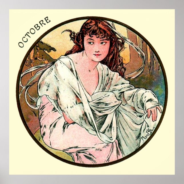 Poster Alphonse Mucha Mês De Outubro (Frente)