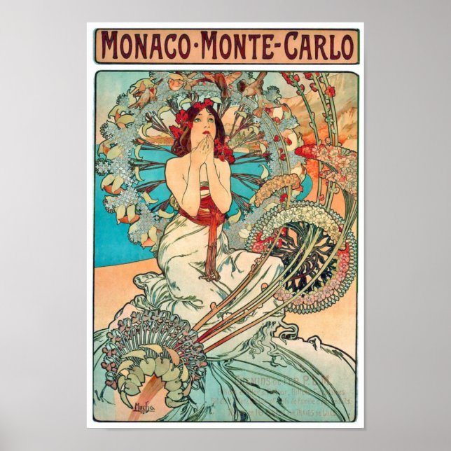 Pôster Alphonse Mucha Mônaco, Monte-Carlo, 1897 (Frente)
