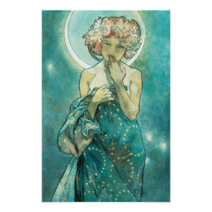 Pôster Alphonse Mucha Moonlight Clair De Lune Art Nouveau