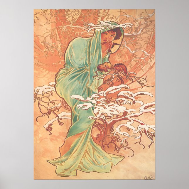 Poster Alphonse Mucha - O Inverno - As Estações (Frente)