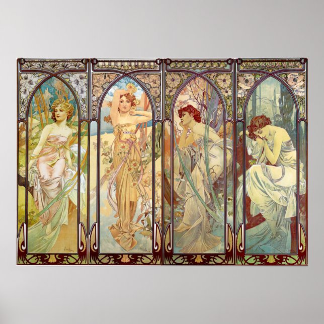 Poster Alphonse Mucha - Os tempos do dia (Frente)