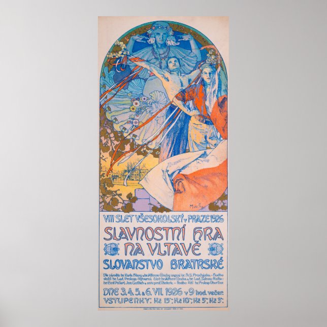 Poster Alphonse Mucha para o Festival de Sokol (1926) (Frente)