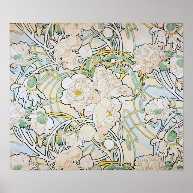 Poster Alphonse Mucha Peonies (Frente)