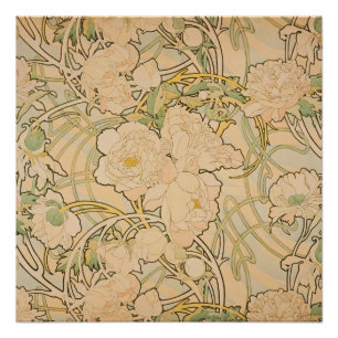 Pôster Alphonse Mucha - Peonies