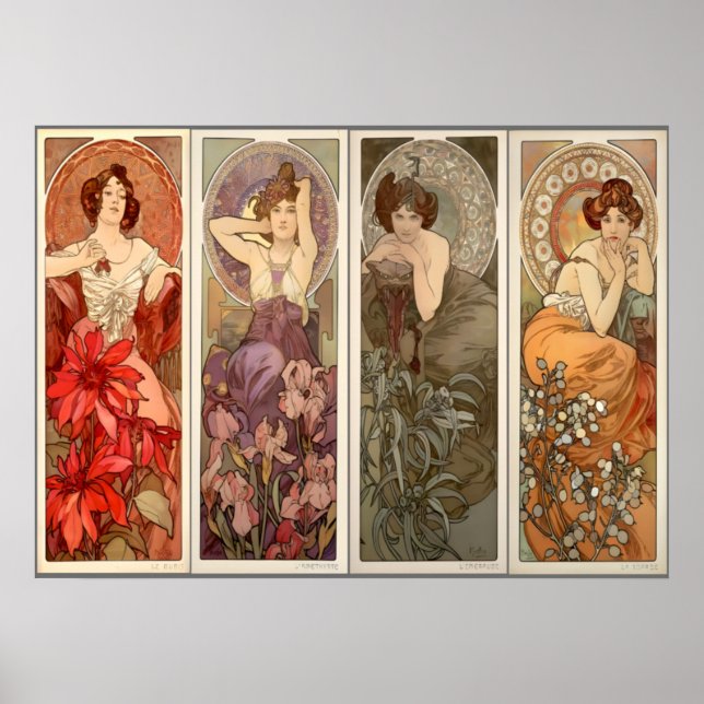 Poster Alphonse Mucha, Quatro Pedras De Precioso (Frente)