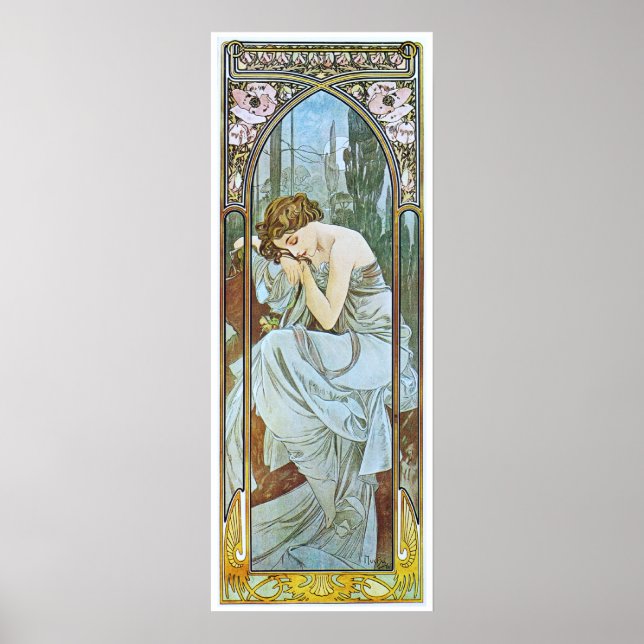 Poster Alphonse Mucha. Repos De La Nuit/Deslizador Noctur (Frente)