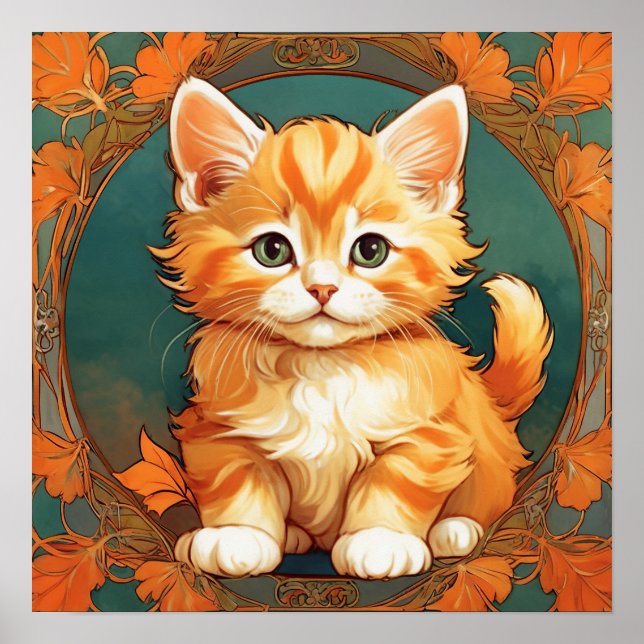 Poster Alphonse Mucha Style Orange Cat (Frente)