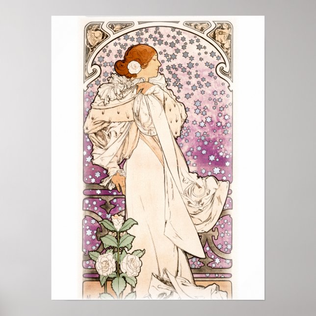 Poster Alphonse Mucha | Zodiaque | La dame, aux camelias (Frente)