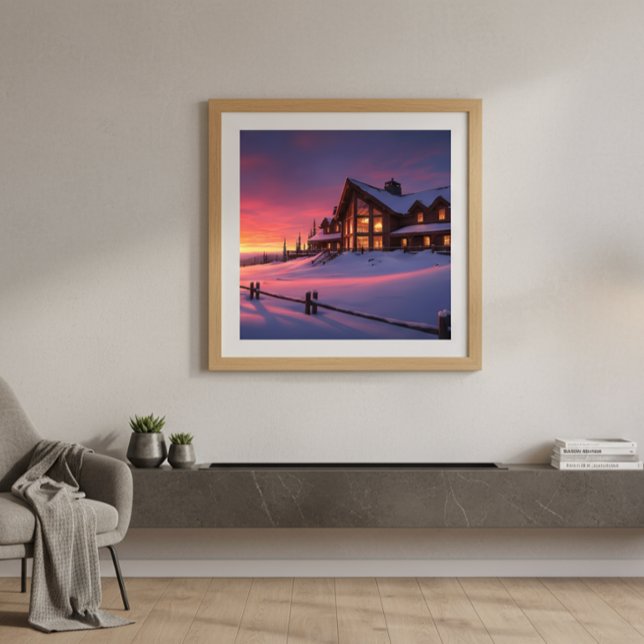 Poster Alpine Sunset Lodge Aconchegante Inverno (Criador carregado)