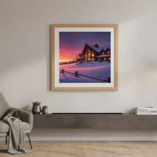 Poster Alpine Sunset Lodge Cozy Winter
