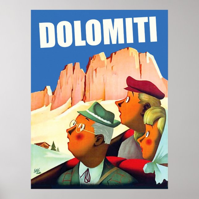 Poster Alps de Dolomites, turistas em turismo (Frente)