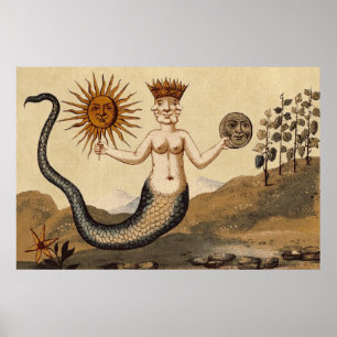 Poster Alquimia Simbólica com Sol e Sépia Lua