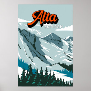 Poster Alta área de esqui Winter Utah Vintage