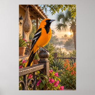 Poster Altamira Oriole em um Pátio de Jardim ao Nascer do