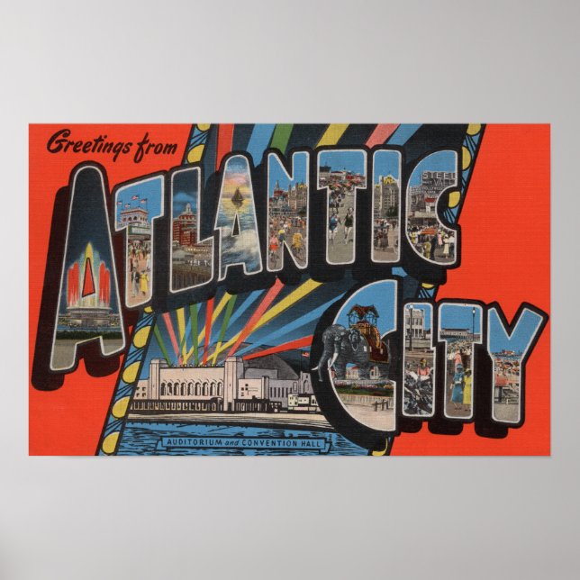 Poster Altantic City, Nova Jersey - Letra Grande (Frente)