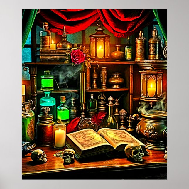 Poster Altar de Bruxa Design Místico da Noite de Fermenta (Frente)