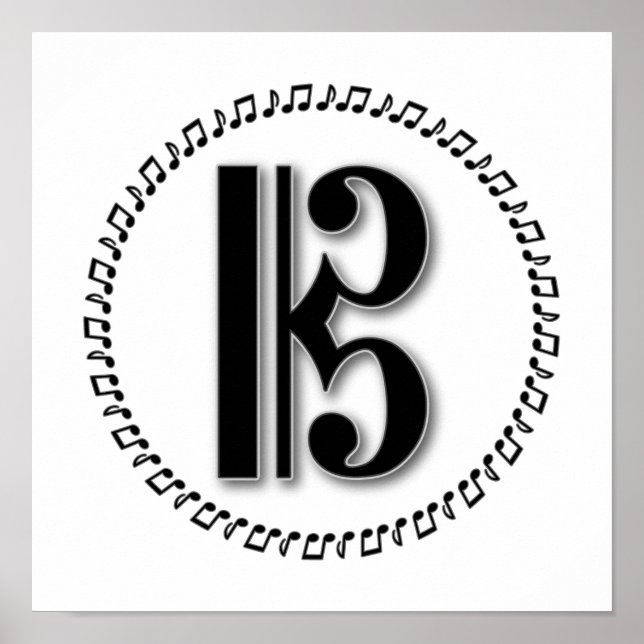 Pôster Alto ou Tenor Clef Music Note Design C Clef (Frente)
