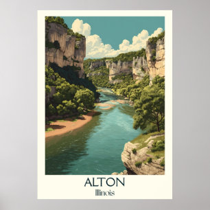 Poster Alton Illinois Vintage River Bluffs Viagem Art