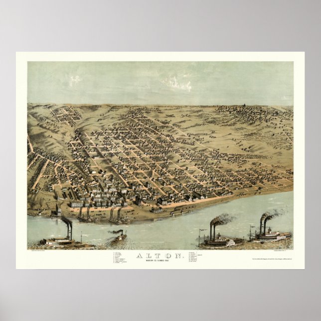 Poster Alton, Mapa Panorâmico do IL - 1867 (Frente)
