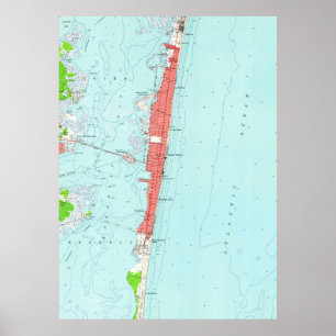 Pôster Alturas NJ Mapa do beira-mar do vintage (1953)