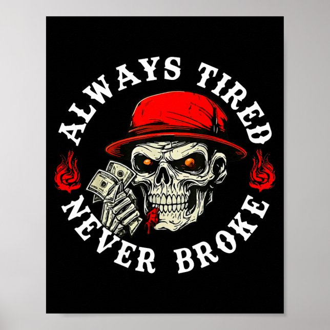 Poster Always Tired Never Broke Funny Skull (on Back)  (Frente)