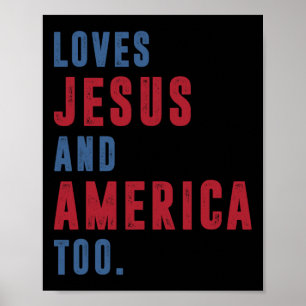 Poster Ama Jesus e América também retrô Deus cristão 4t