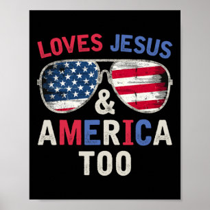 Poster Ama Jesus e América também retrô Deus cristão 4t