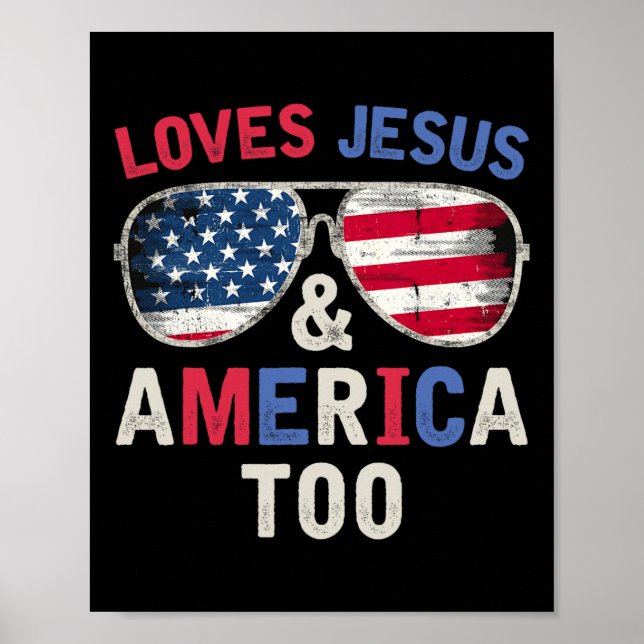 Poster Ama Jesus e América também retrô Deus cristão 4t (Frente)