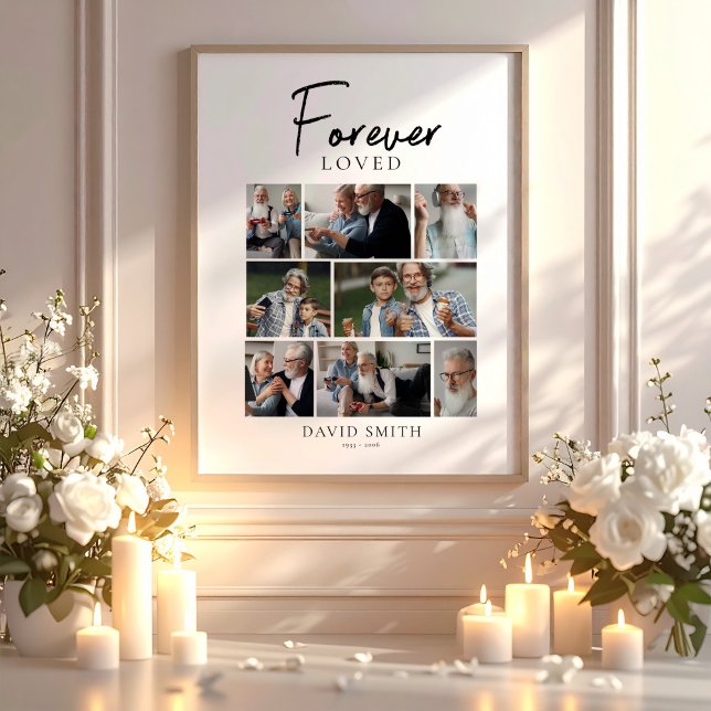 Poster Amado Para Sempre Colagem de Fotos de Memorial Mod (Forever Loved Modern Memorial Photo Collage Poster, Loss of Husband, Loss of Loved One)