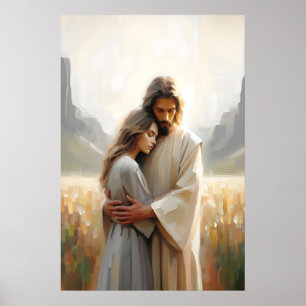 Poster Amado por Ele Jesus Abraçando Mulher Abraço de Cur