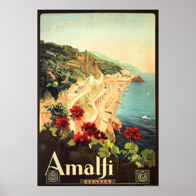 Poster AMALFI COAST SALERNO ITALY Vintage Viagem italiano (Frente)