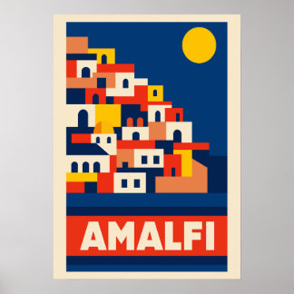 Poster Amalfi Itália Cartaz de Viagem Antigo Retro Costei