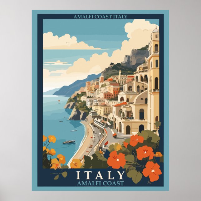 Poster Amalfi Itália Retro Viagem Vintage (Frente)