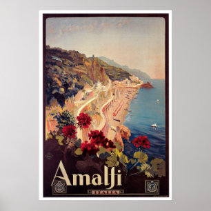 Pôster Amalfi, Itália, Viagens vintage
