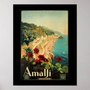 Pôster Amalfi Italia Vintage Itália Viagem