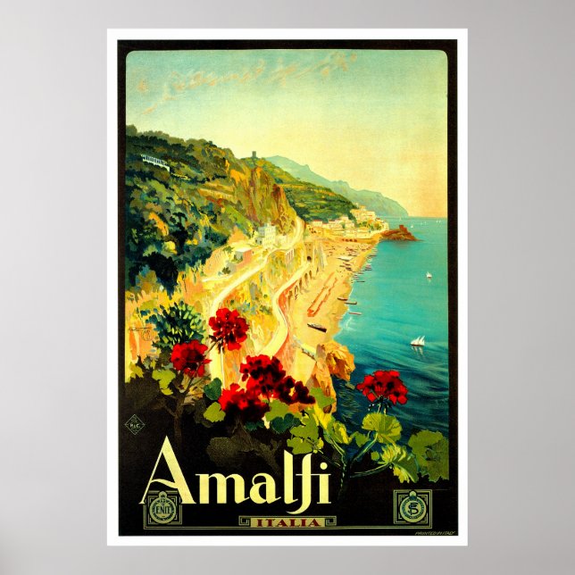 Pôster Amalfi Itália VintageTravel Advertisement (Frente)